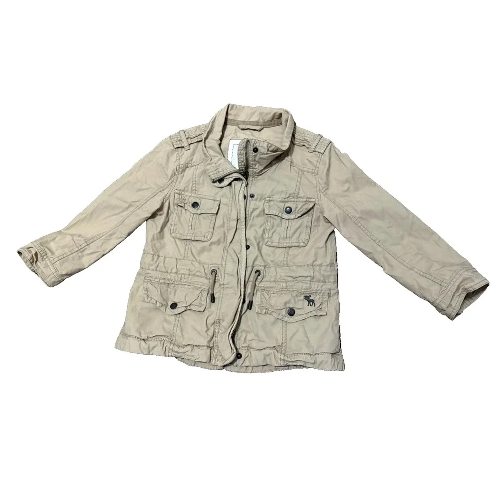 ABERCROMBIE KIDS XL Girls Tan Khaki Jacket Coat Full Zipper Pockets